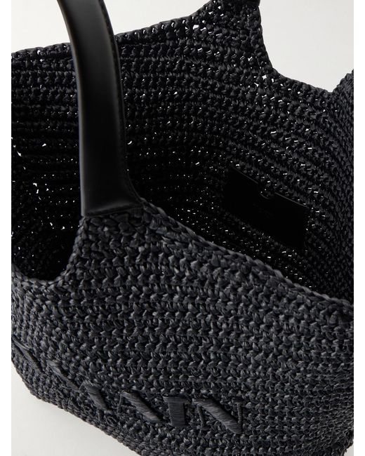 Balmain Black Cabas Large Logo-Embroidered Leather-Trimmed Raffia Shoulder Bag