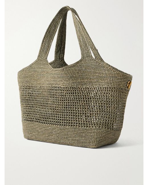 Saint Laurent Metallic Icare Maxi Leather-Trimmed Raffia Tote