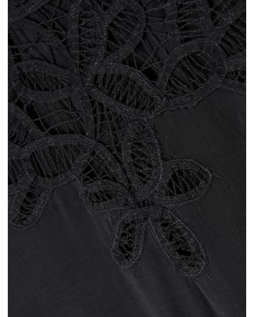 Sea Black Adelina Tie-Side Fringed Lace-Paneled Woven Top