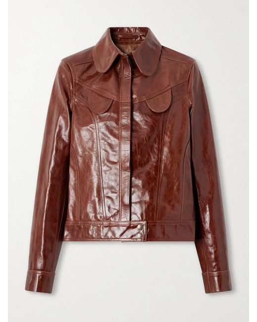 Tolu Coker Brown Paneled Glossed-Leather Jacket