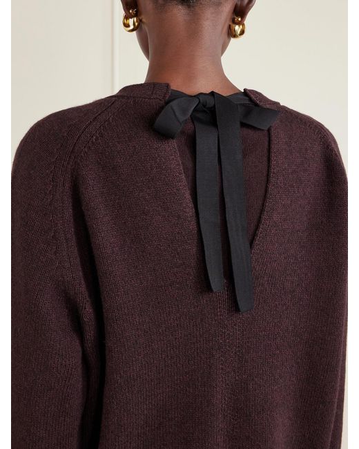 Maria McManus Purple Open-Back Bow-Detailed Cashmere And Cotton-Blend Cardigan