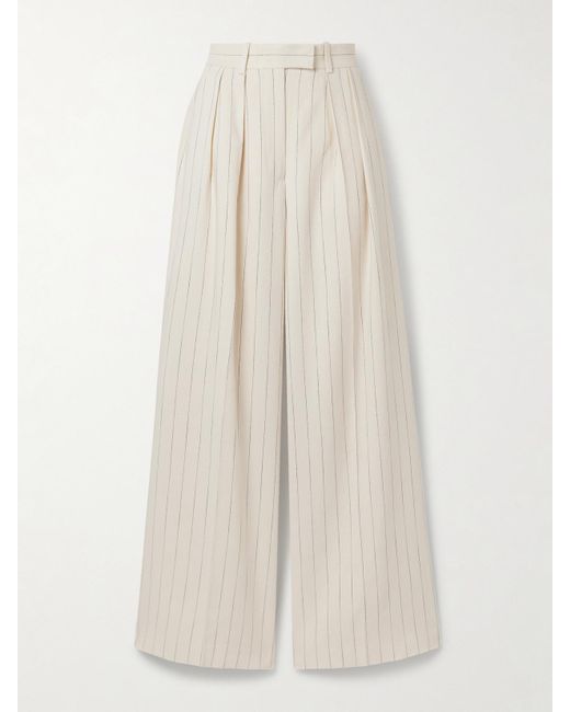 Anine Bing White Lou Hose Mit Weitem Bein Aus Webstoff Mit Nadelstreifen Und Falten