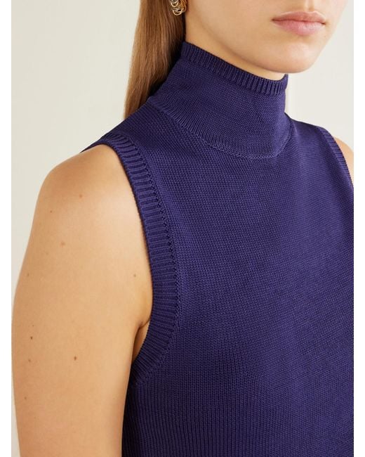 Staud Blue Montclair Knitted Turtleneck Top