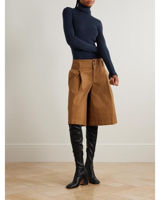 Chloé Blue Rollkragenpullover Aus Einer Gerippten Baumwoll-Wollmischung Mit Logo