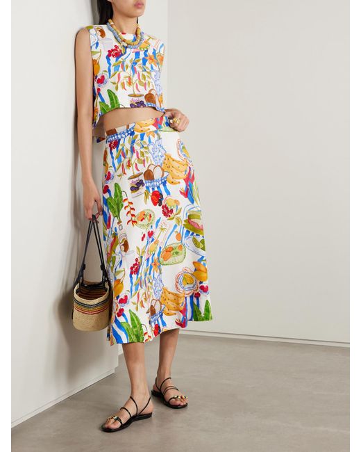 Haut Raccourci Dos Ouvert En Lin Mélangé Imprimé Farm Rio en coloris Blue