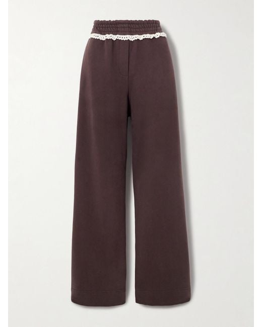 Magda Butrym Purple Jogginghose Mit Weitem Bein Aus Baumwoll-Jersey Mit Häkelbesatz