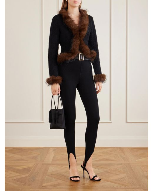 Self-Portrait Black Plush-Trimmed Knitted Cardigan