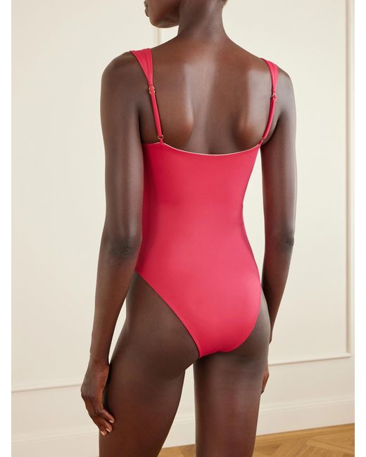 Away That Day Pink Cannes Embellished Gathered Swimsuit
