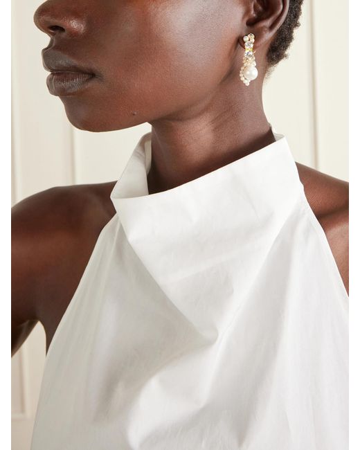 Completedworks White Plated Cubic Zirconia And Peal Hoop Earrings