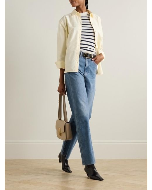 Veronica Beard Blue Taylor Frayed High-Rise Wide-Leg Jeans