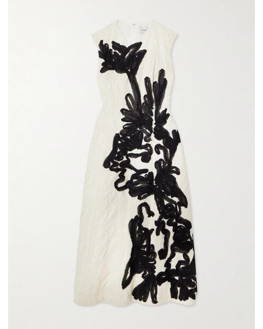 Erdem White Appliquéd Organza-Trimmed Cloqué Midi Dress