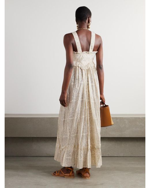 Thierry Colson Natural Valentina Kleid Aus Einer Bedruckten Baumwoll-Seidenmischung Mit Glitter-Finish Und Rüschen