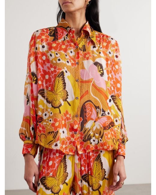 Alix Of Bohemia Orange Emery Marigold Meadow Georgette Shirt