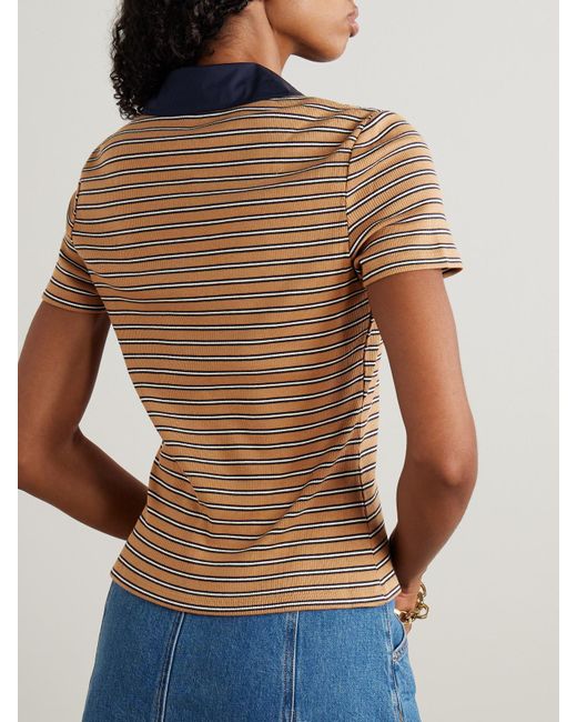 Veronica Beard Blue Kearney Oberteil Aus Gerippter Stretch-Baumwolle Mit Streifenmuster Und Polokragen