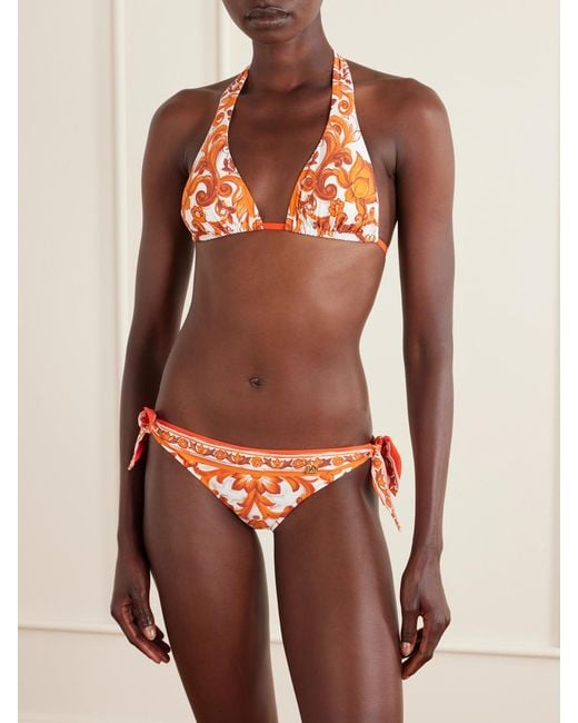 Dolce & Gabbana Gray Maiolica Knotted Printed Halterneck Bikini