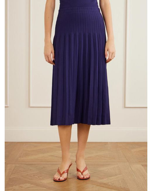 Staud Blue Lena Pleated Knitted Midi Skirt
