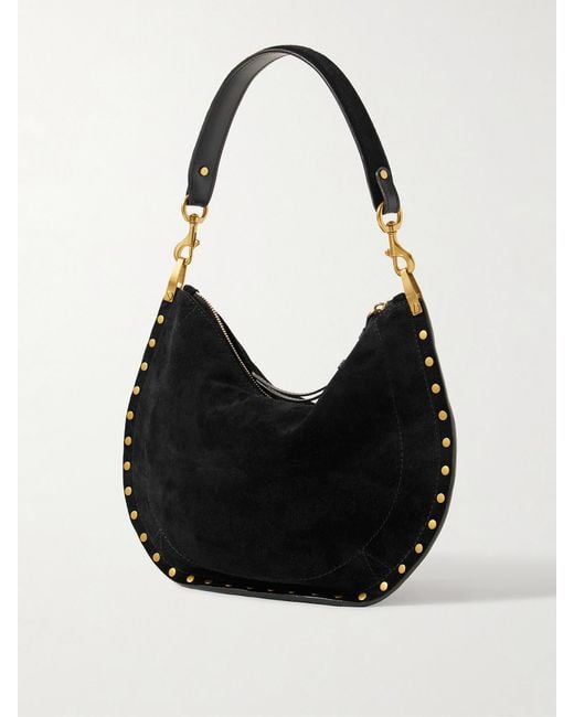 Isabel Marant Black Oskan Soft Leather-Trimmed Studded Suede Shoulder Bag