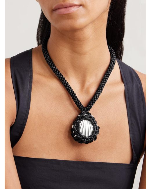 Julietta Black Ina Rhodium-Plated-Tone Cord Necklace
