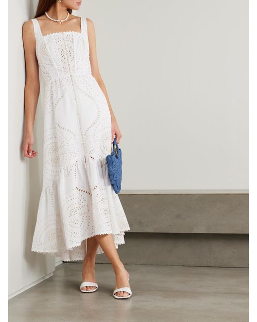 Charo Ruiz White Greba Maxikleid Aus Einer Baumwollmischung Mit Lochstickerei