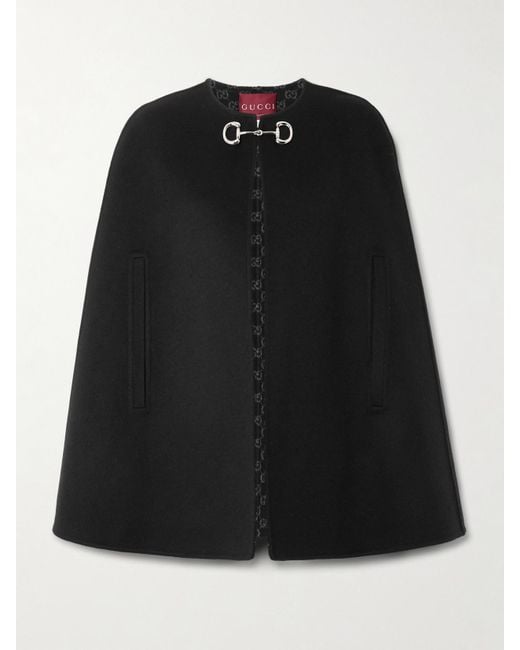 Gucci Black Cape Aus Einer Woll-Seidenmischung Mit Verzierung