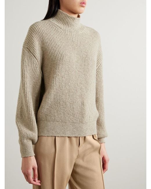 Loro Piana Natural Ribbed Cashmere Turtleneck Sweater