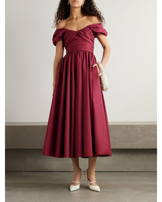 Robe Midi Épaules Nues En Popeline De Coton À Fronces Giambattista Valli en coloris Red