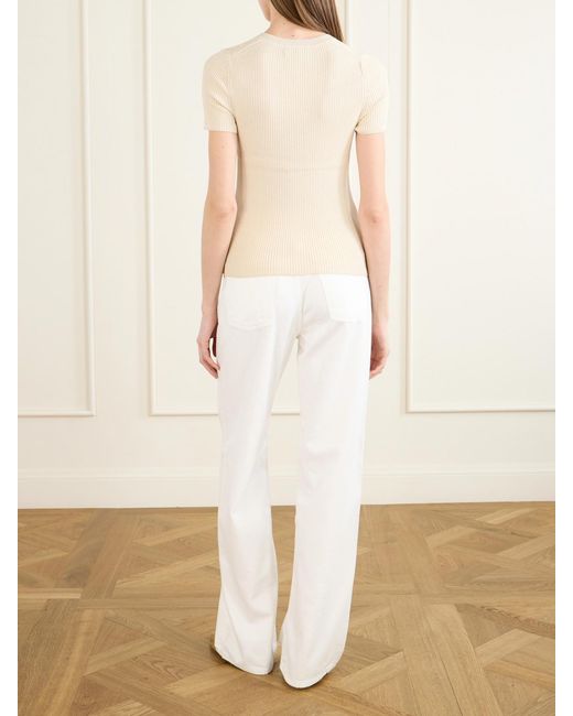 Nili Lotan Natural Ribbed-Knit Cotton And Silk-Blend T-Shirt