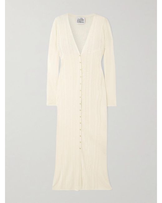 Donde Esteban White Guayabera Pointelle-Knit Cardigan
