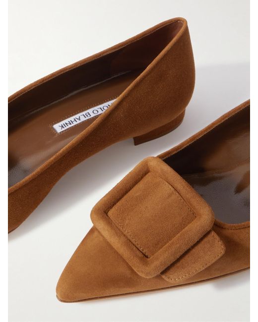 Manolo Blahnik Brown Maysale Suede Point-Toe Flats