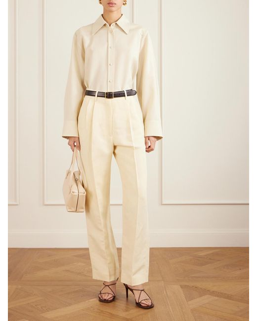 Blazé Milano Natural Savannah Pleated Linen And Silk-Blend Straight-Leg Pants