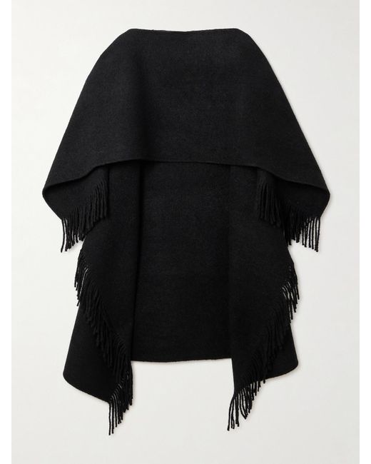 Totême Black Poncho Aus Einer Wollmischung Mit Fransen