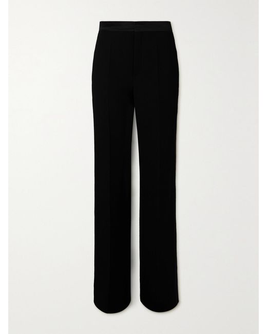 Chloé Black Satin-Trimmed Wool-Crepe Straight-Leg Pants