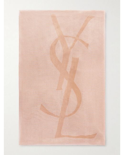 Saint Laurent Natural Grand Carre Rayures Cassandre Cashmere And Silk-Blend Scarf