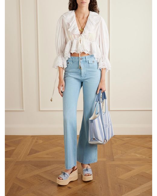Chloé Natural Leather-Trimmed Striped Canvas Platform Sandals