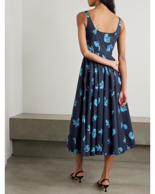 Emilia Wickstead Blue Mona Floral-Print Cotton-Poplin Midi Dress