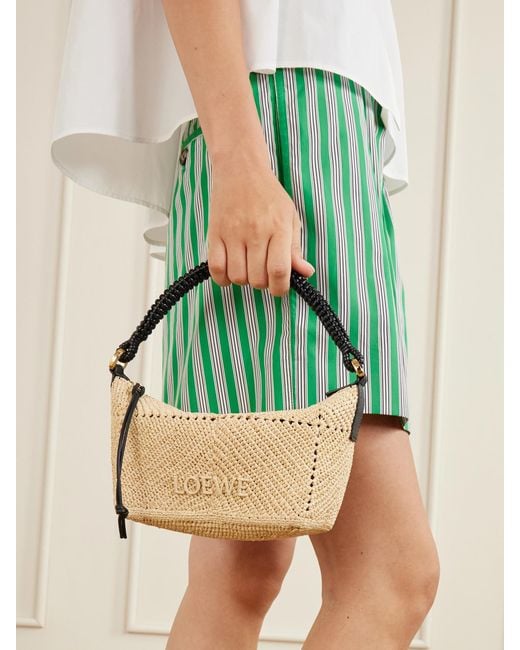 Loewe Metallic Paula's Ibiza Cala Leather-Trimmed Raffia Pouch