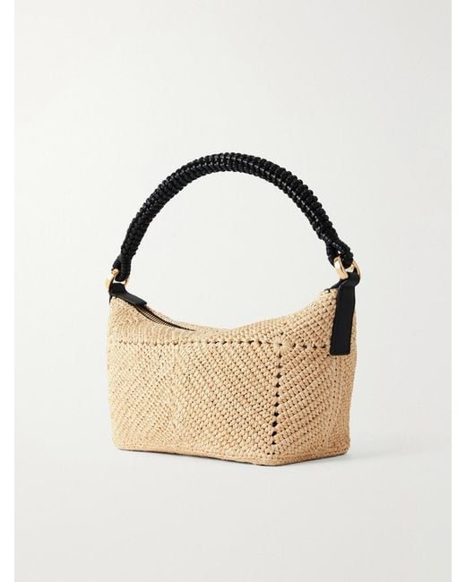 Loewe Metallic Paula's Ibiza Cala Leather-Trimmed Raffia Pouch