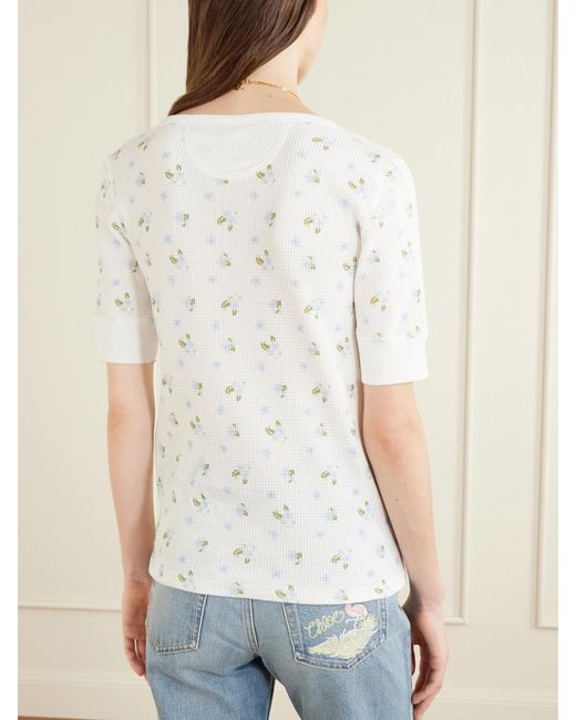 Chloé White Floral-Print Waffle-Knit Cotton-Jersey T-Shirt