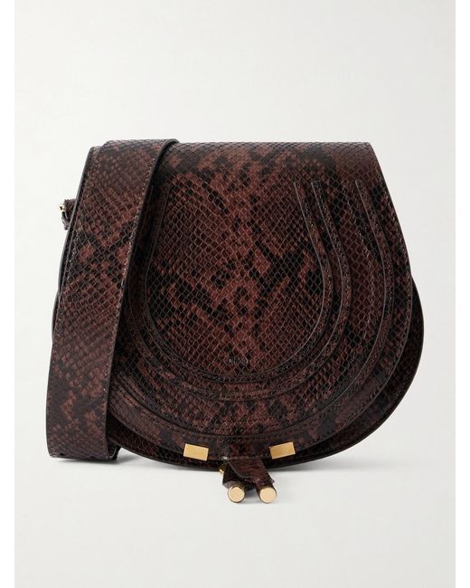 Chloé Brown Marcie Snake-Effect Leather Shoulder Bag