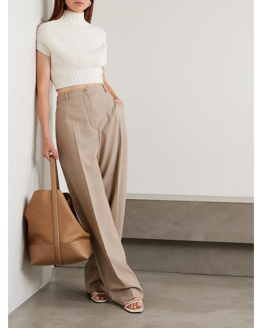Sportmax White Balloon Cropped Ribbed Cotton-Blend Sweater