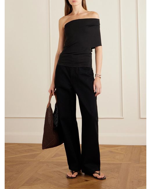 OSSOU Black Lynx One-Shoulder Stretch-Jersey Top
