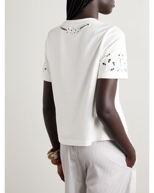 T-Shirt En Jersey De Coton À Broderie Anglaise Marie Sea en coloris White