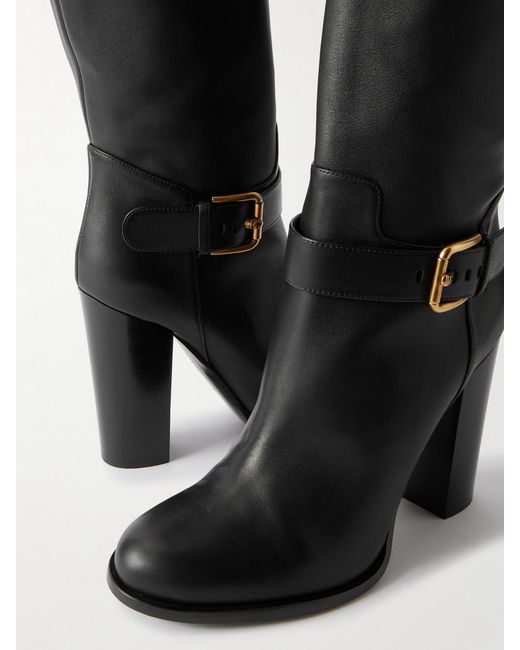 Dolce & Gabbana Black Buckled Leather Knee Boots
