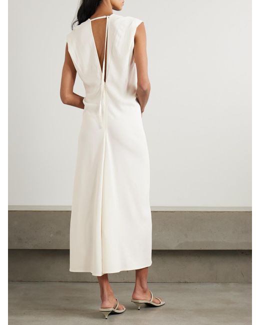 St. Agni White Draped Crepe Maxi Dress