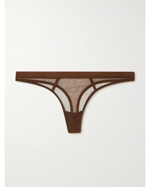 Kiki de Montparnasse Natural Illusion Silk-Blend Satin-Trimmed Tulle Thong