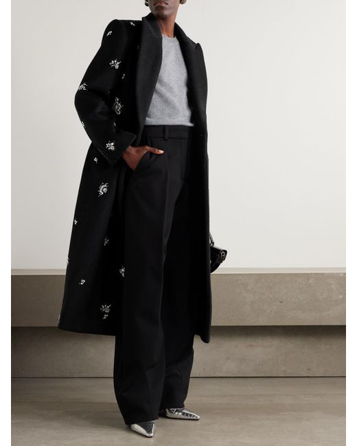 Jonathan Simkhai Black Gianni Crystal-Embellished Brushed Wool-Blend Coat