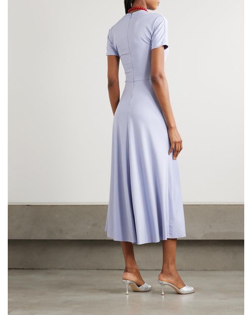 Victoria Beckham Purple Midikleid Aus Glänzendem Jersey Mit Raffungen