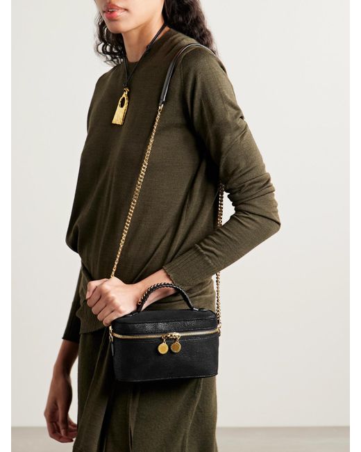 Stella McCartney Black Falabella Chain-Embellished Brushed Shoulder Bag