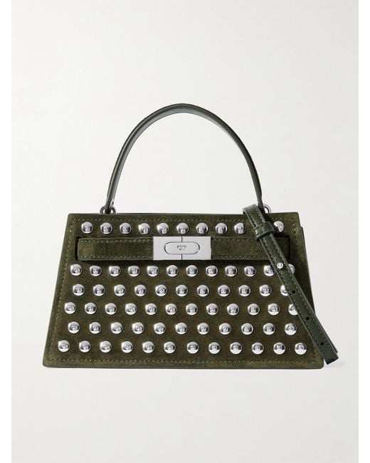 Tory Burch Green Lee Radziwill Mini Studded Suede Shoulder Bag
