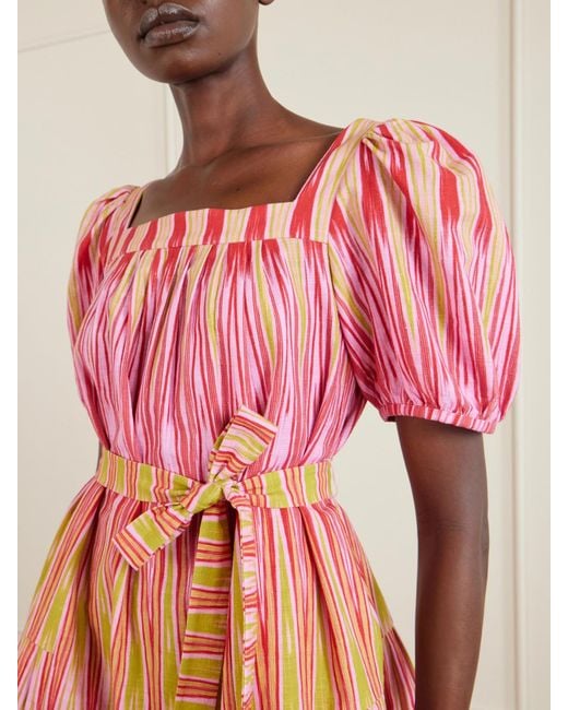 Saloni Pink Yashi Belted Printed Cotton Mini Dress